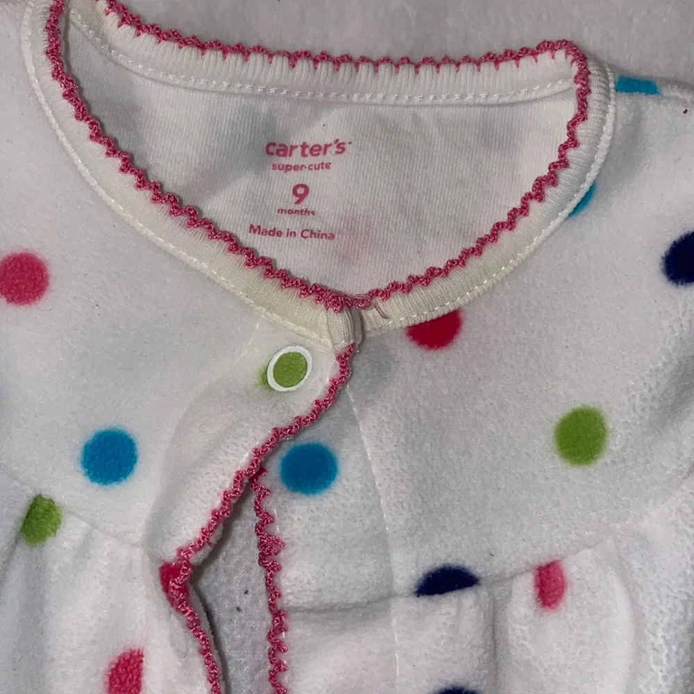 Carter’s size 9 month, onesie, butterfly, and polkadots white